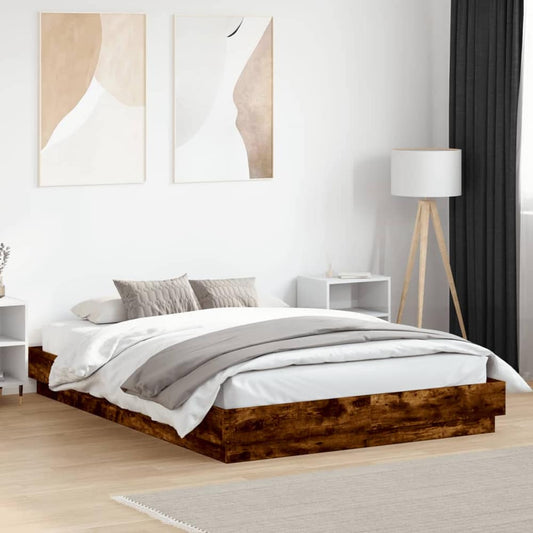 Bed Frame LED without Mattress Smoked oak