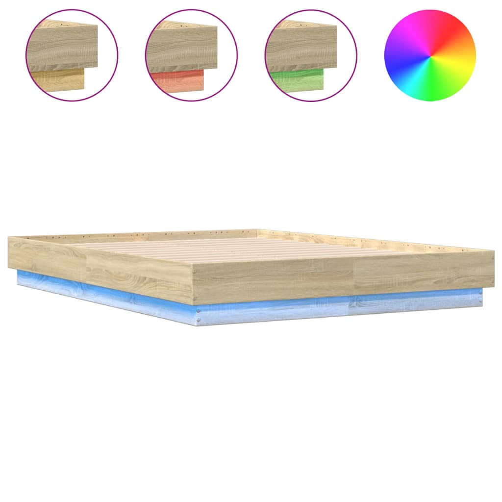Bed Frame with LED without Mattress 120x190 cm Sonoma oak