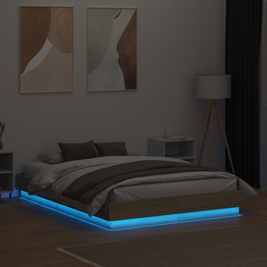 Bed Frame with LED without Mattress 120x190 cm Sonoma oak