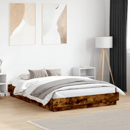 Bed Frame with LED without Mattress 120x190 cm Smoked oak