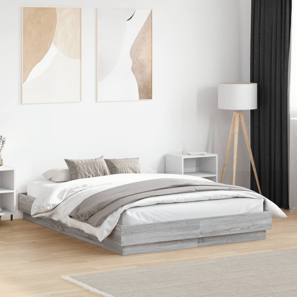 Bed Frame without Mattress 135x190 cm Grey sonoma