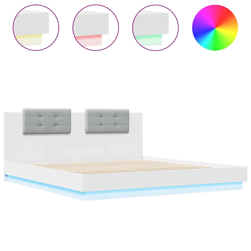 Bed Frame with LED without Mattress 180x200 cm White