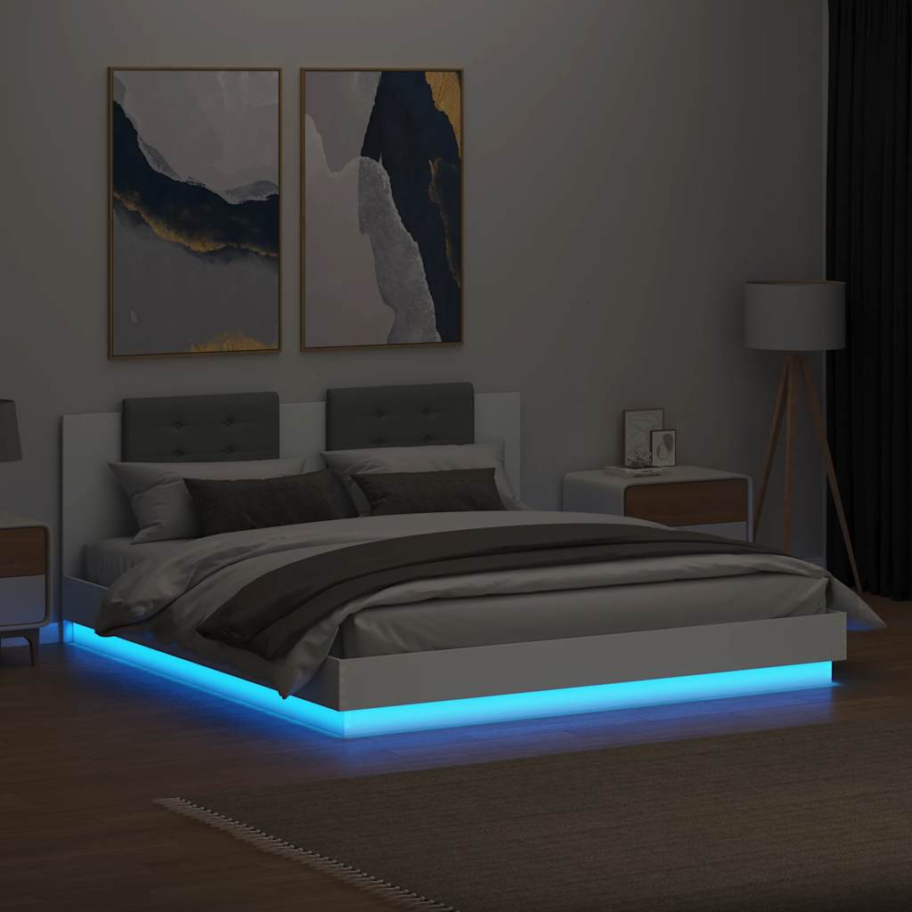 Bed Frame with LED without Mattress 180x200 cm White