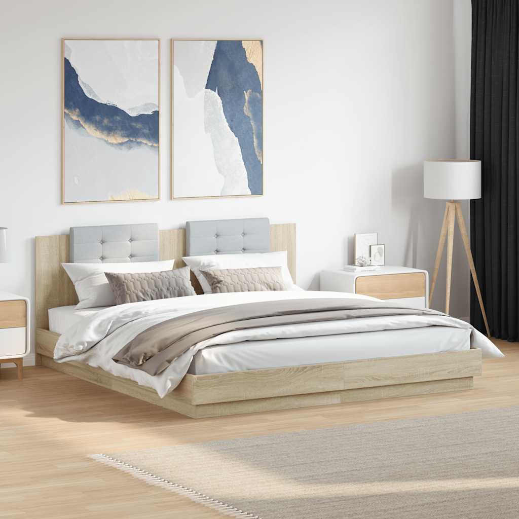 Bed Frame LED without Mattress Sonoma oak