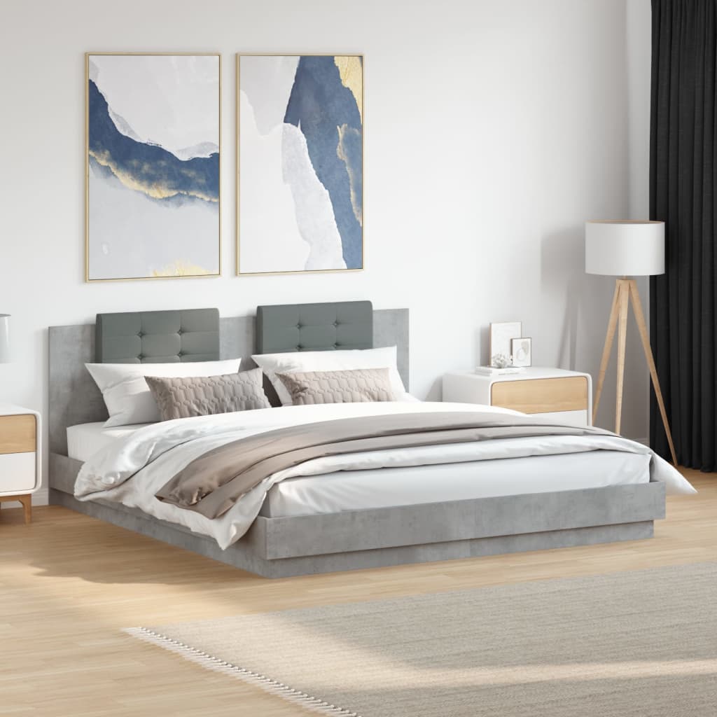Bed Frame with LED without Mattress 180x200 cm Concrete grey
