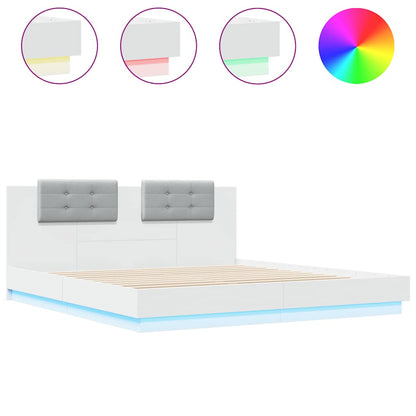 Bed Frame with LED without Mattress 160x200 cm White