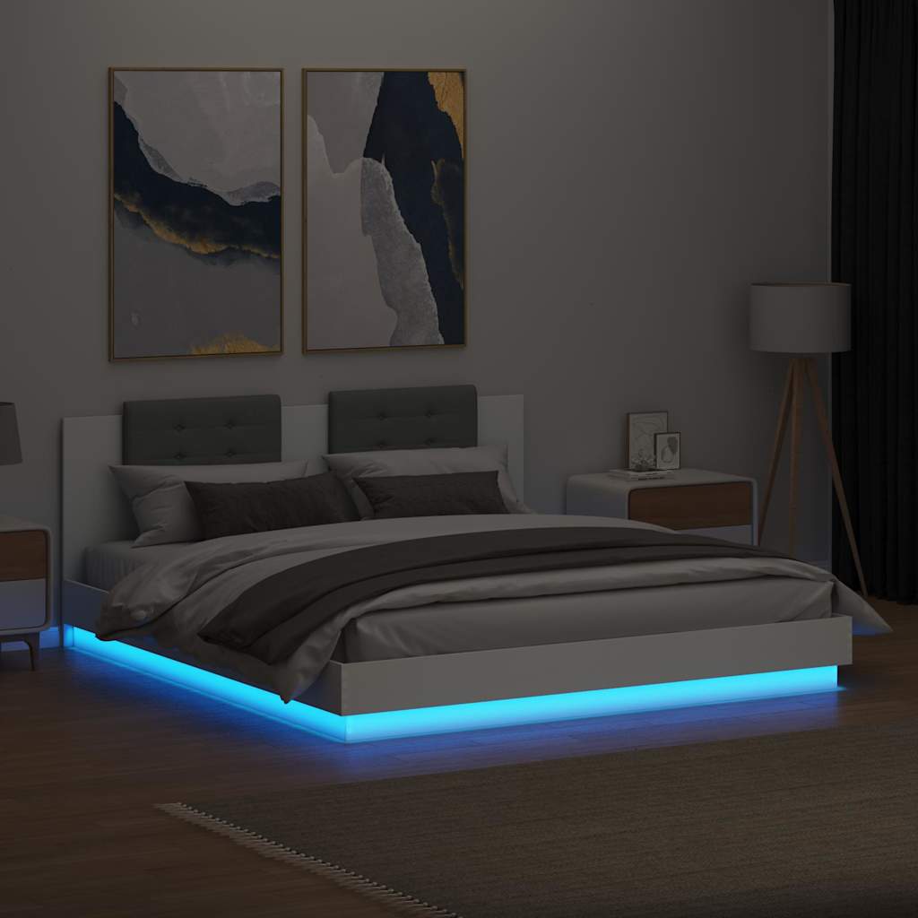Bed Frame with LED without Mattress 160x200 cm White