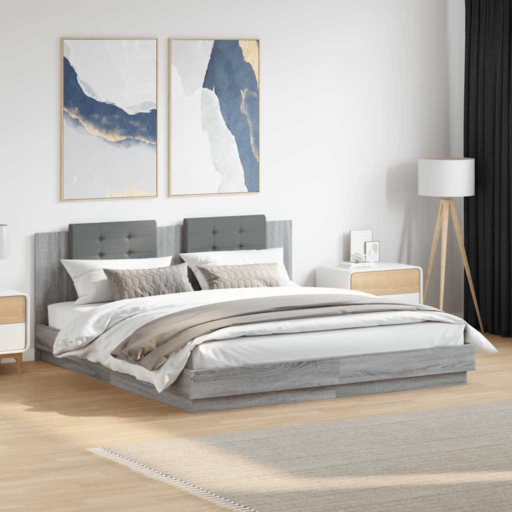 Bed Frame with LED without Mattress 160x200 cm Grey sonoma
