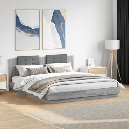 Bed Frame with LED without Mattress 160x200 cm Grey sonoma