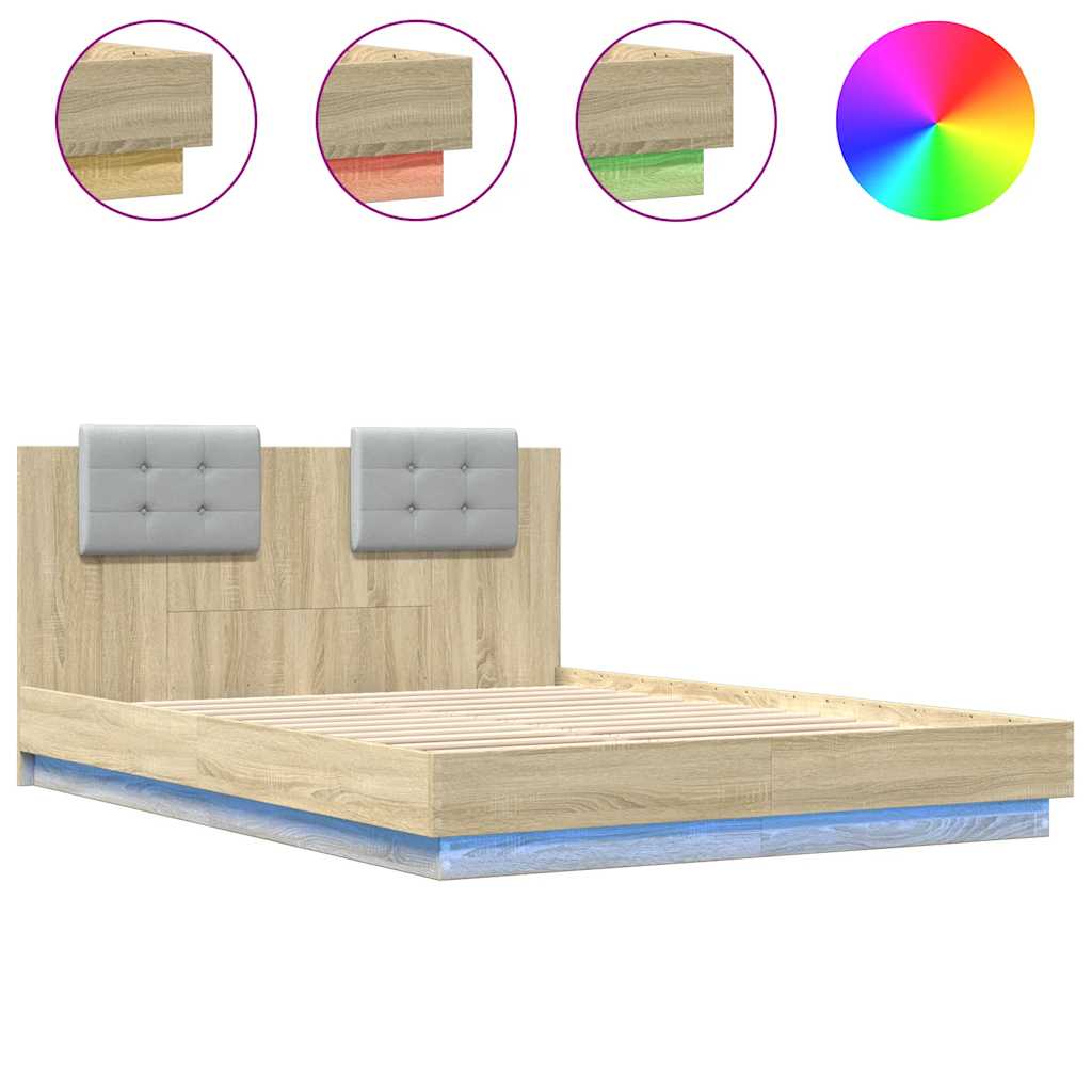 Bed Frame with LED without Mattress 140x200 cm Sonoma oak