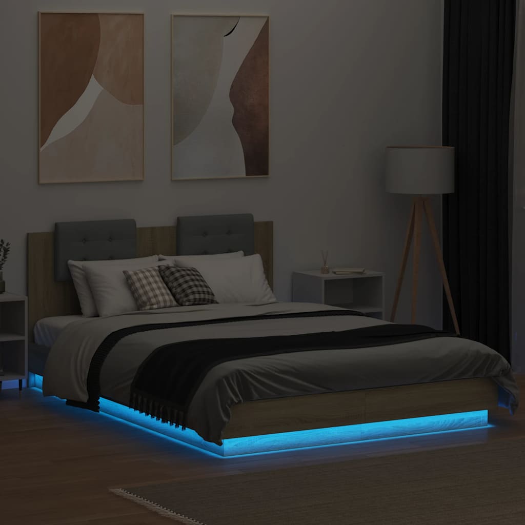 Bed Frame with LED without Mattress 140x200 cm Sonoma oak