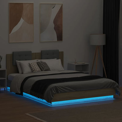 Bed Frame with LED without Mattress 140x200 cm Sonoma oak