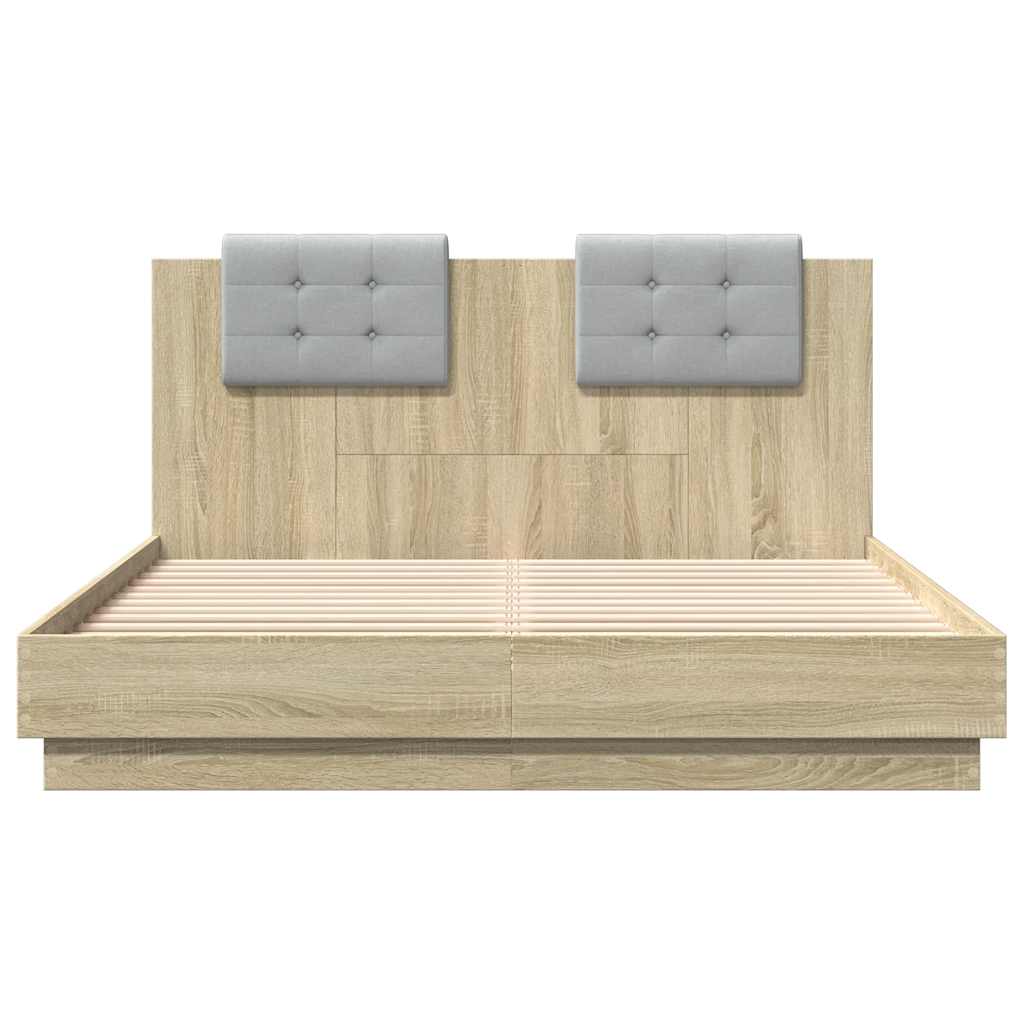 Bed Frame with LED without Mattress 140x200 cm Sonoma oak