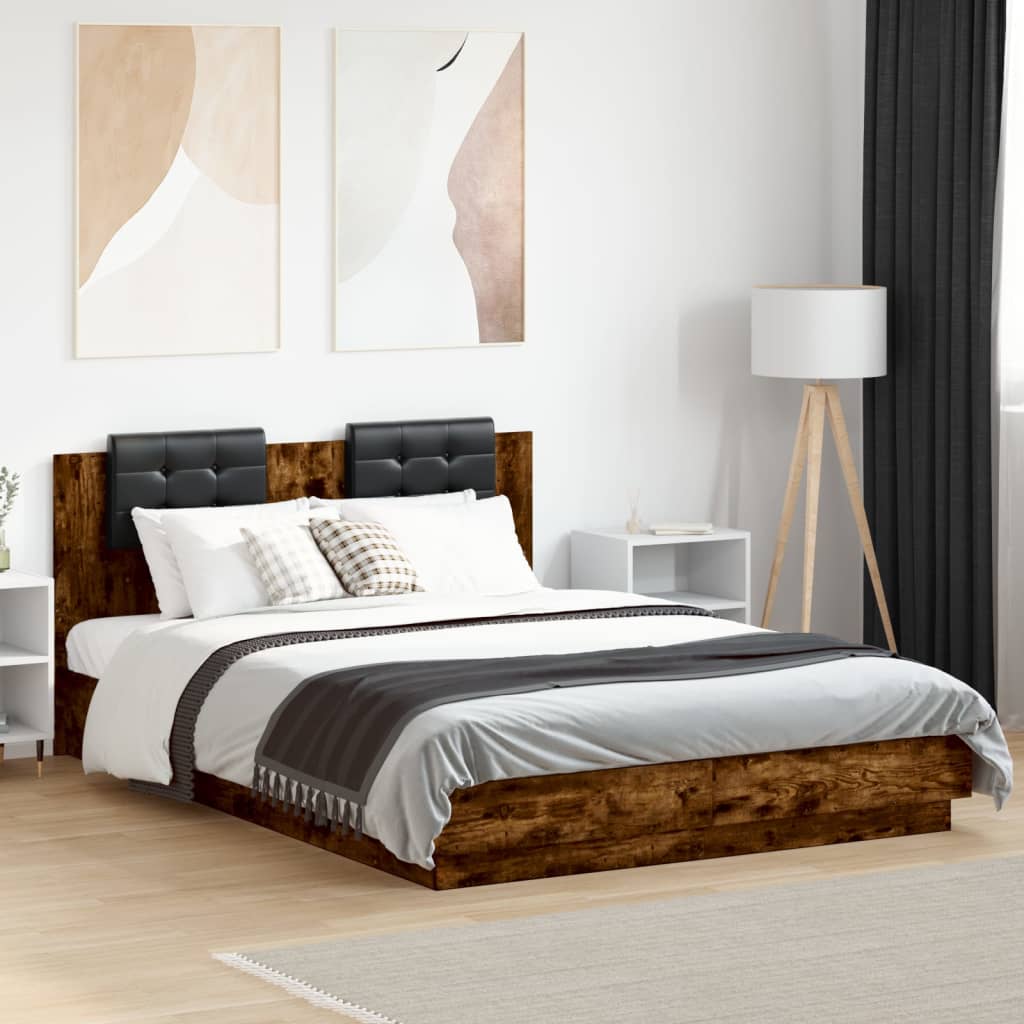 Bed Frame with LED without Mattress 140x200 cm Smoked oak