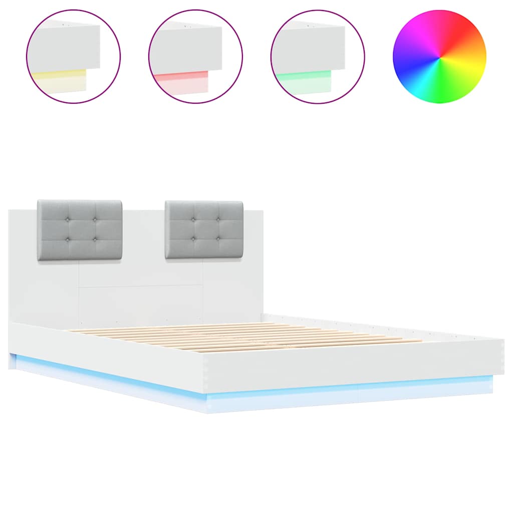 Bed Frame with LED without Mattress 120x200 cm White