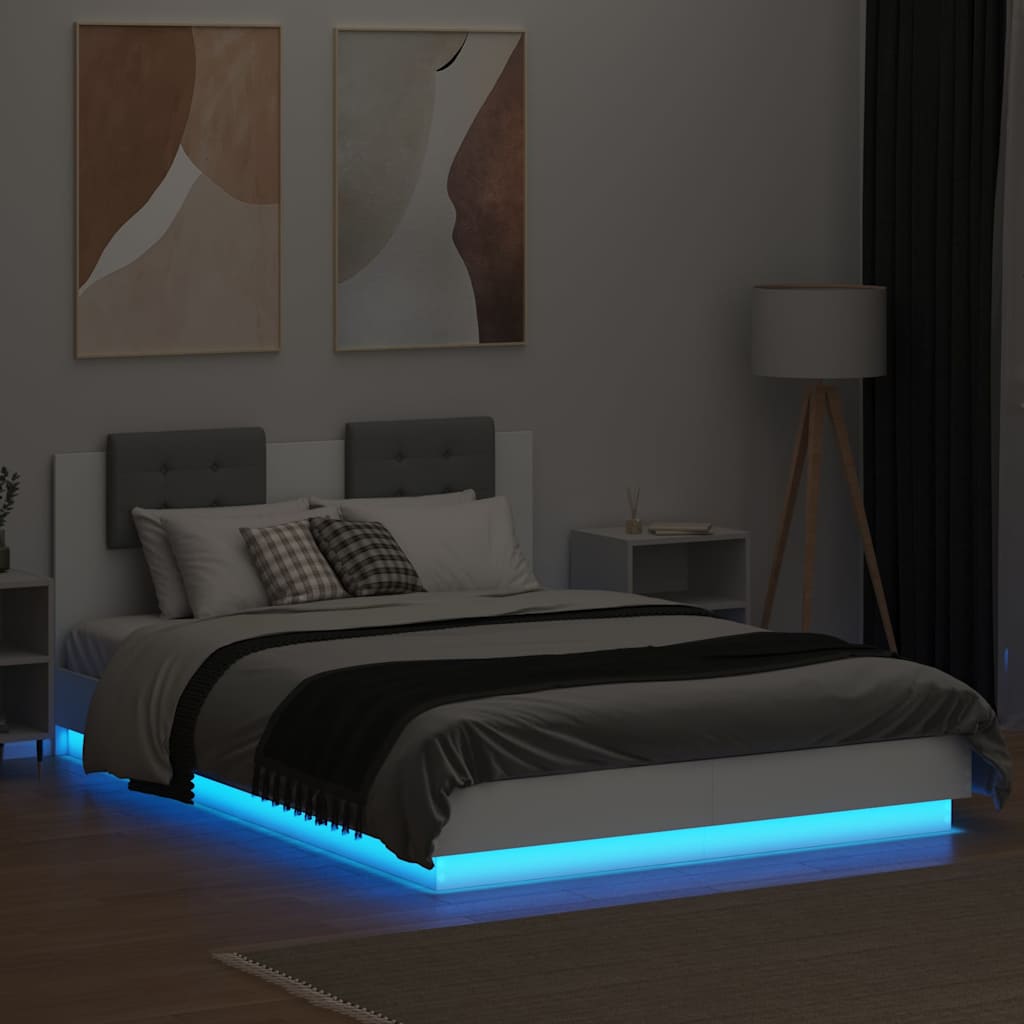 Bed Frame with LED without Mattress 120x200 cm White