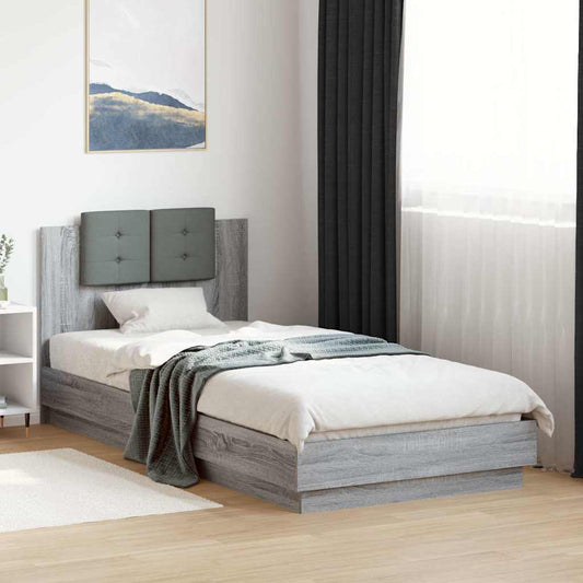 Bed Frame with LED without Mattress 90x200 cm Grey sonoma