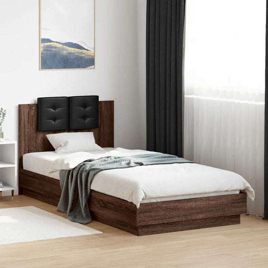 Bed Frame with LED without Mattress 90x200 cm Brown oak