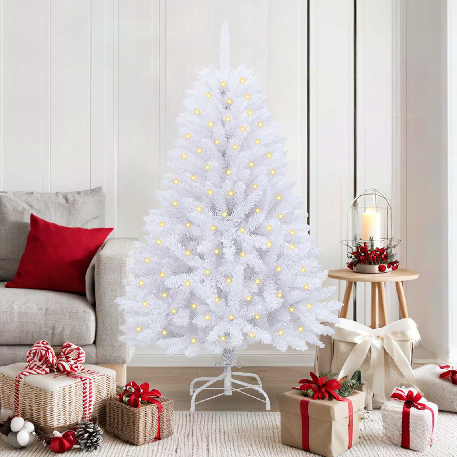 vidaXL Artificial Christmas Tree 150 LEDs PVC and Steel White 1