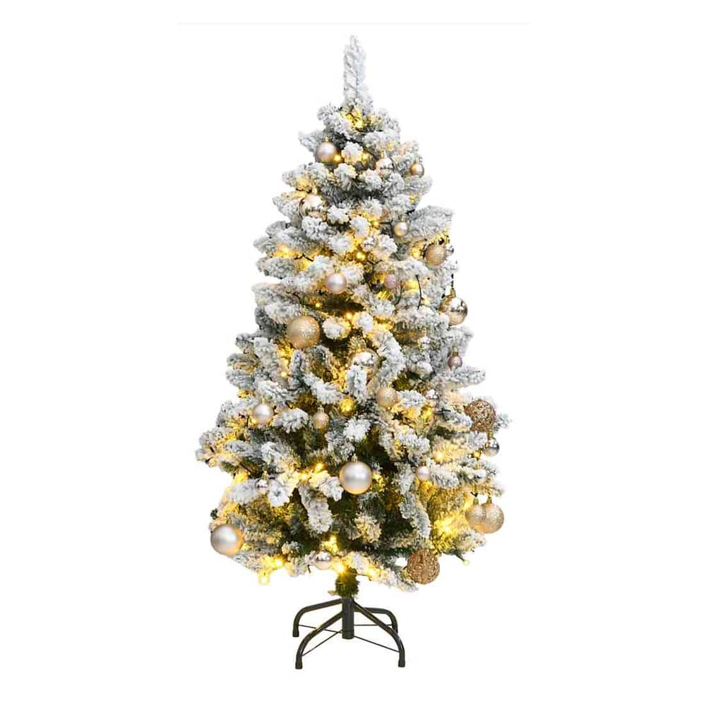 Artificial Christmas Tree 150 cm 150 LEDs Warm White Green and White Ø 80 x 150 cm with 150 LEDs&rose gold balls