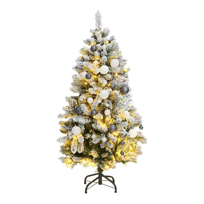Artificial Christmas Tree 150 cm 150 LEDs Warm White Green and White Ø 80 x 150 cm with 150 LEDs&white/grey balls