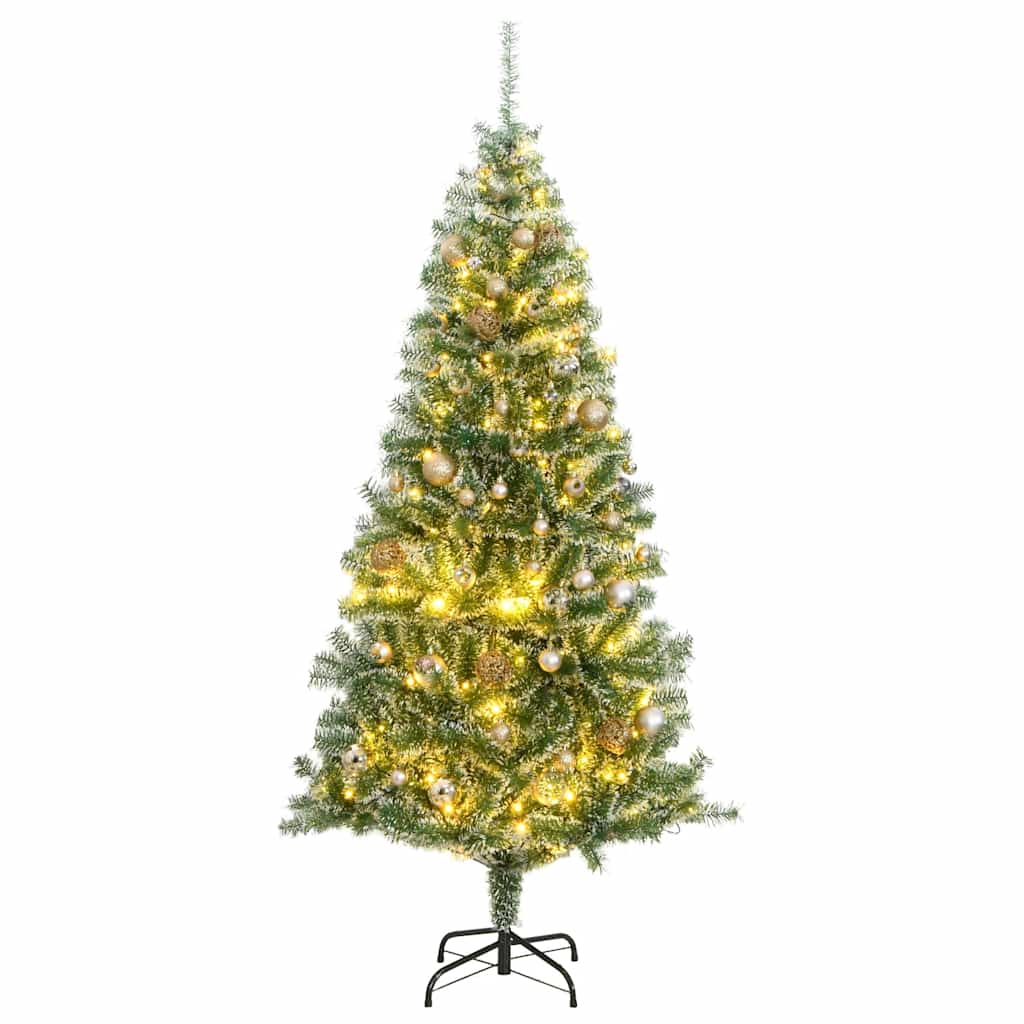 Artificial Christmas Tree Snow Flocked with LED Light 180 cm with LEDs&rose gold balls