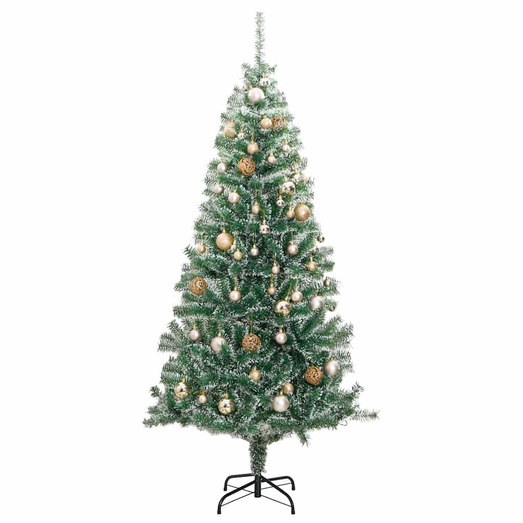 Artificial Christmas Tree Snow Flocked with LED Light 180 cm with LEDs&rose gold balls