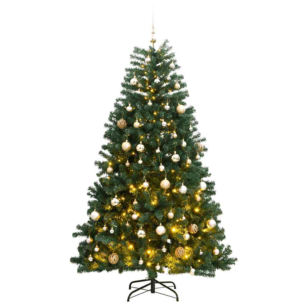 Artificial Christmas Tree 210 cm 300 LEDs Warm White Green Ø 106 x 210 cm with 300 LEDs&rose gold balls