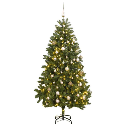 Artificial Christmas Tree 270 cm 300 LEDs Warm White Green Ø 128 x 270 cm with 300 LEDs&rose gold balls