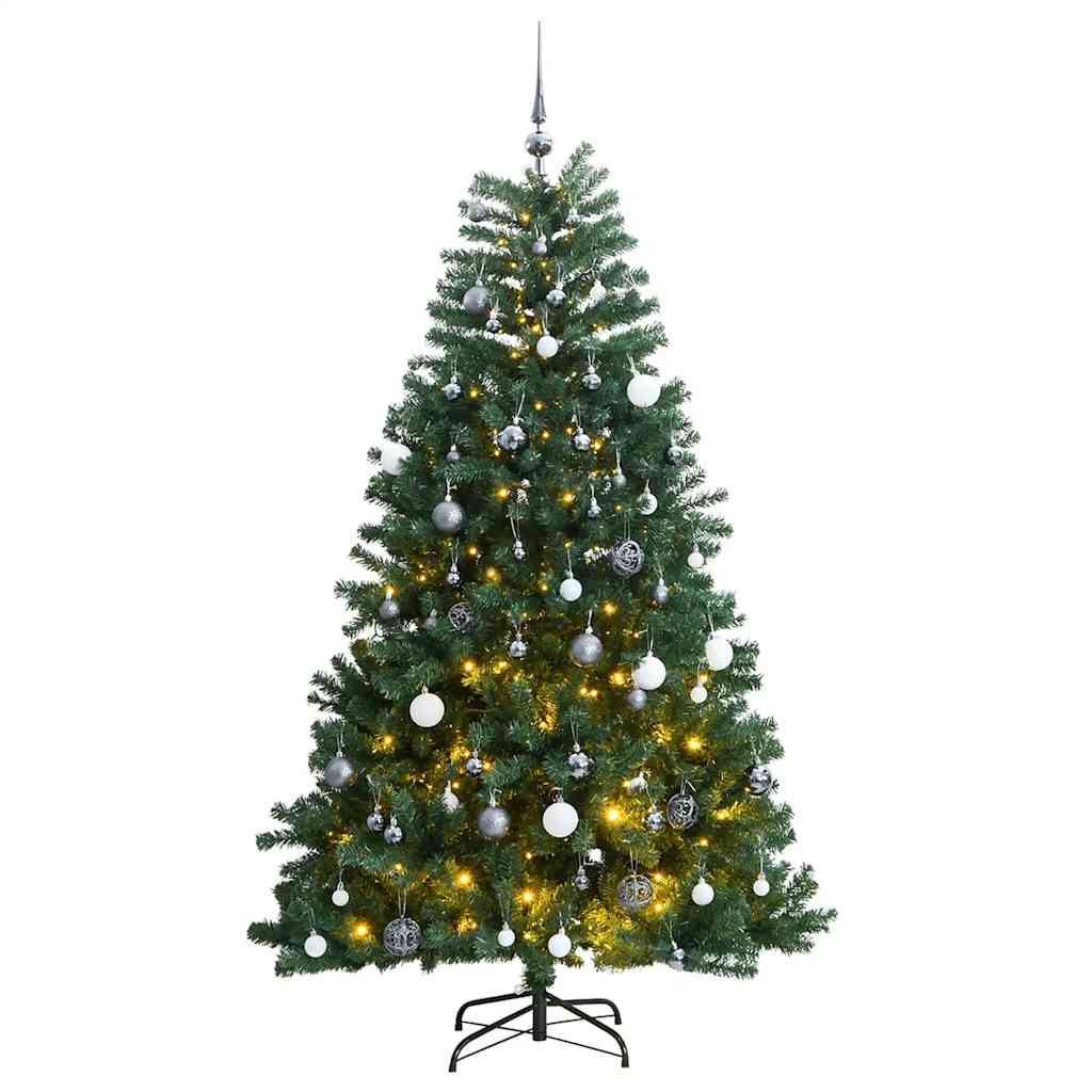 Artificial Christmas Tree 210 cm 300 LEDs Warm White Green Ø 106 x 210 cm with 300 LEDs&white/grey balls