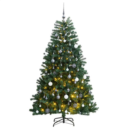 Artificial Christmas Tree 210 cm 300 LEDs Warm White Green Ø 106 x 210 cm with 300 LEDs&white/grey balls
