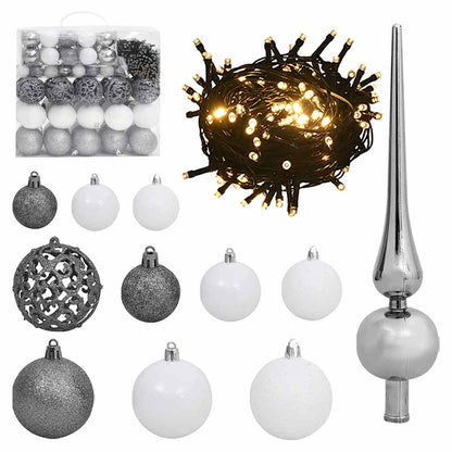 Artificial Christmas Tree 210 cm 300 LEDs Warm White Green Ø 106 x 210 cm with 300 LEDs&white/grey balls