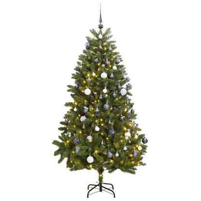 Artificial Christmas Tree 270 cm 300 LEDs Warm White Green Ø 128 x 270 cm with 300 LEDs&white/grey balls