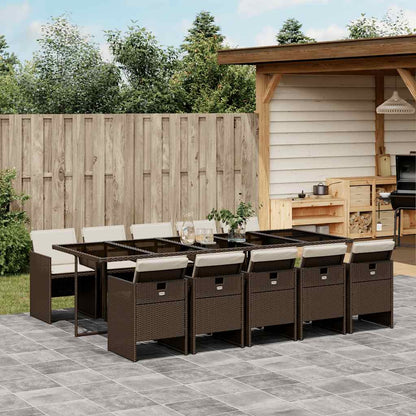 11 Piece Garden Dining Set with Cushions Poly Rattan Glass 10 pcs Brown