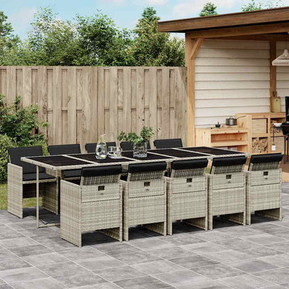 11 Piece Garden Dining Set with Cushions Poly Rattan Glass 10 pcs Light grey