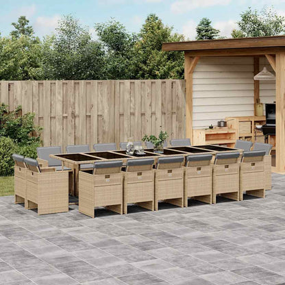 17 Piece Garden Dining Set with Cushions Poly Rattan Glass 16 pcs Mix beige