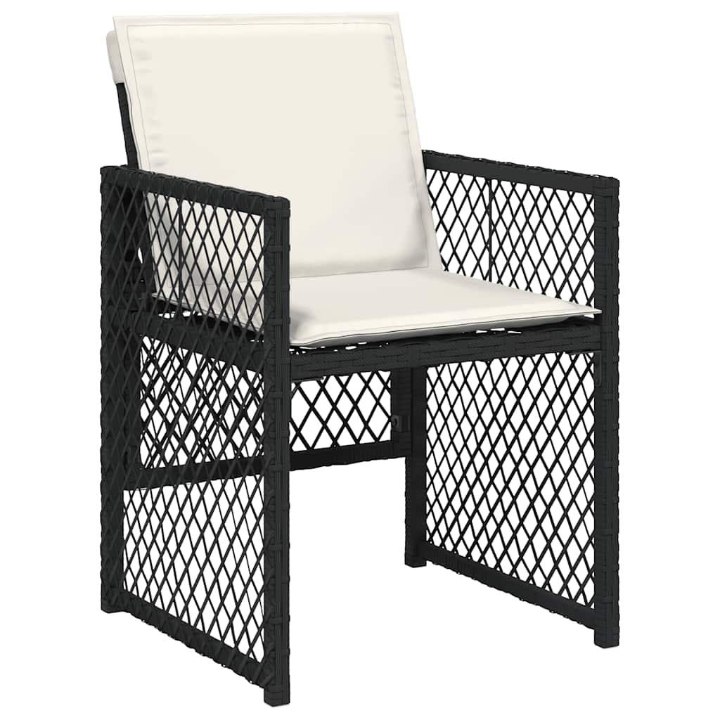 Garden Dining Cushions Poly Rattan Wood Black cream