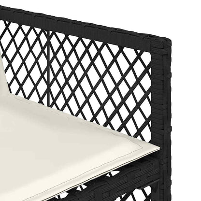 5 Piece Garden Dining Set with Cushions Poly Rattan Wood Black and cream 4