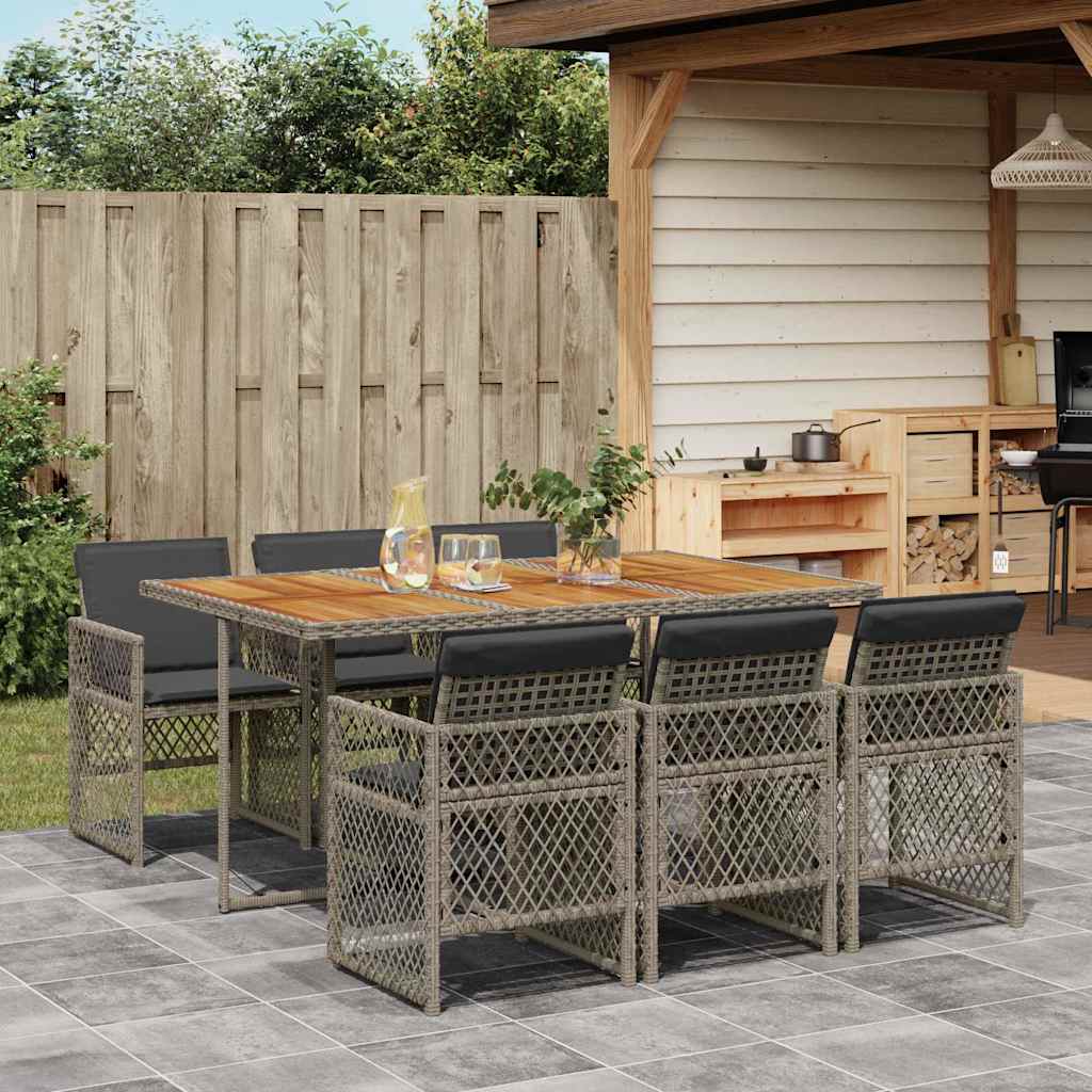 5 Piece Garden Dining Set with Cushions Poly Rattan Wood Grey 6