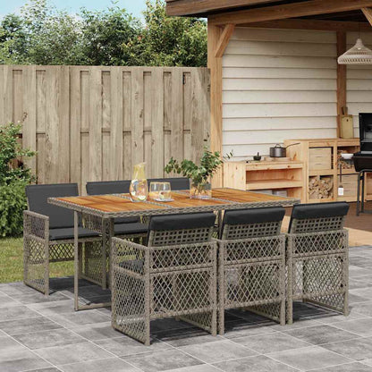 5 Piece Garden Dining Set with Cushions Poly Rattan Wood Grey 6