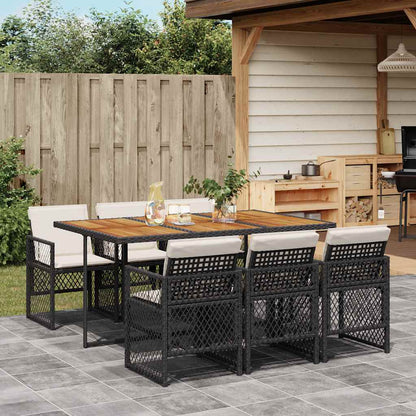 5 Piece Garden Dining Set with Cushions Poly Rattan Wood Black and cream 6
