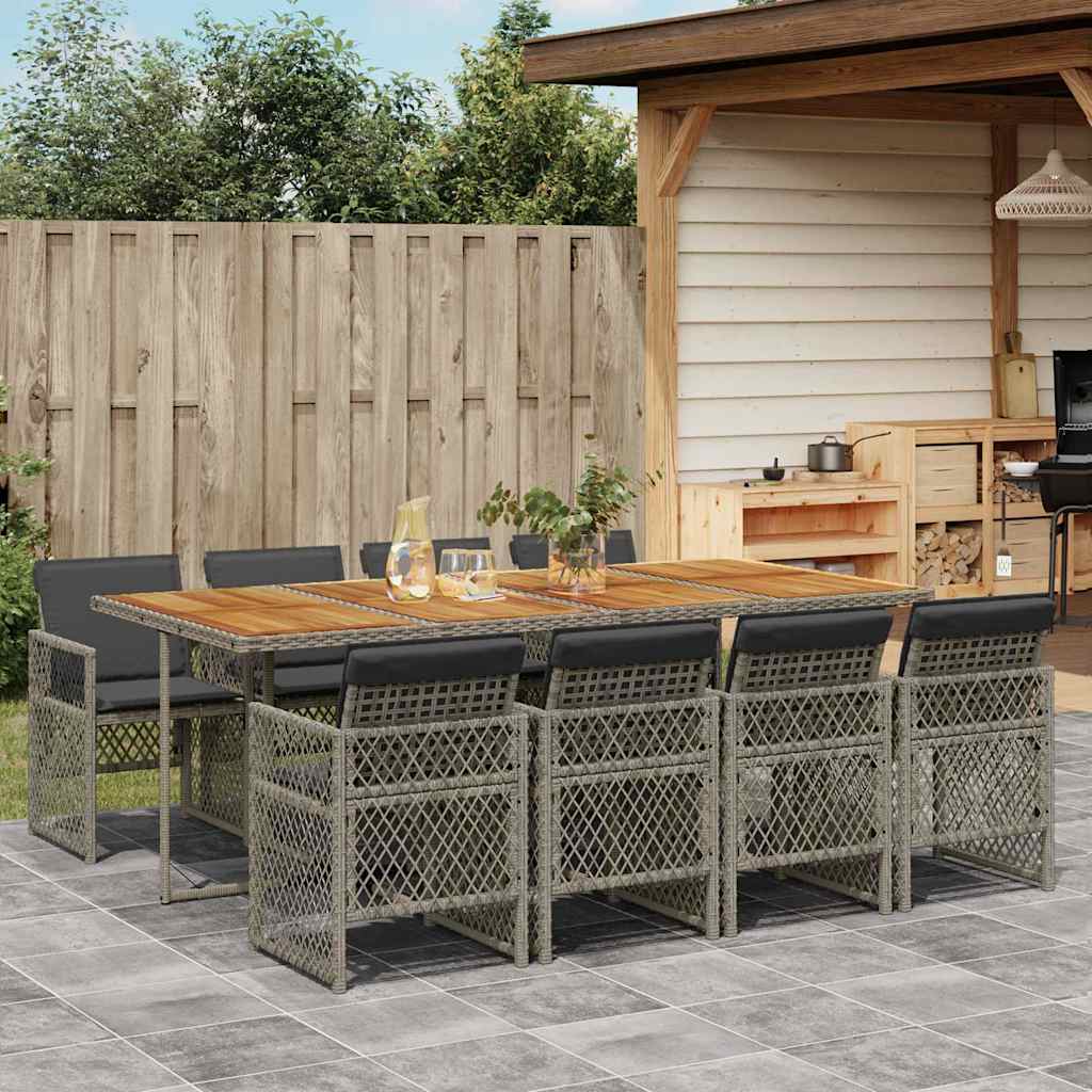 5 Piece Garden Dining Set with Cushions Poly Rattan Wood Grey 8