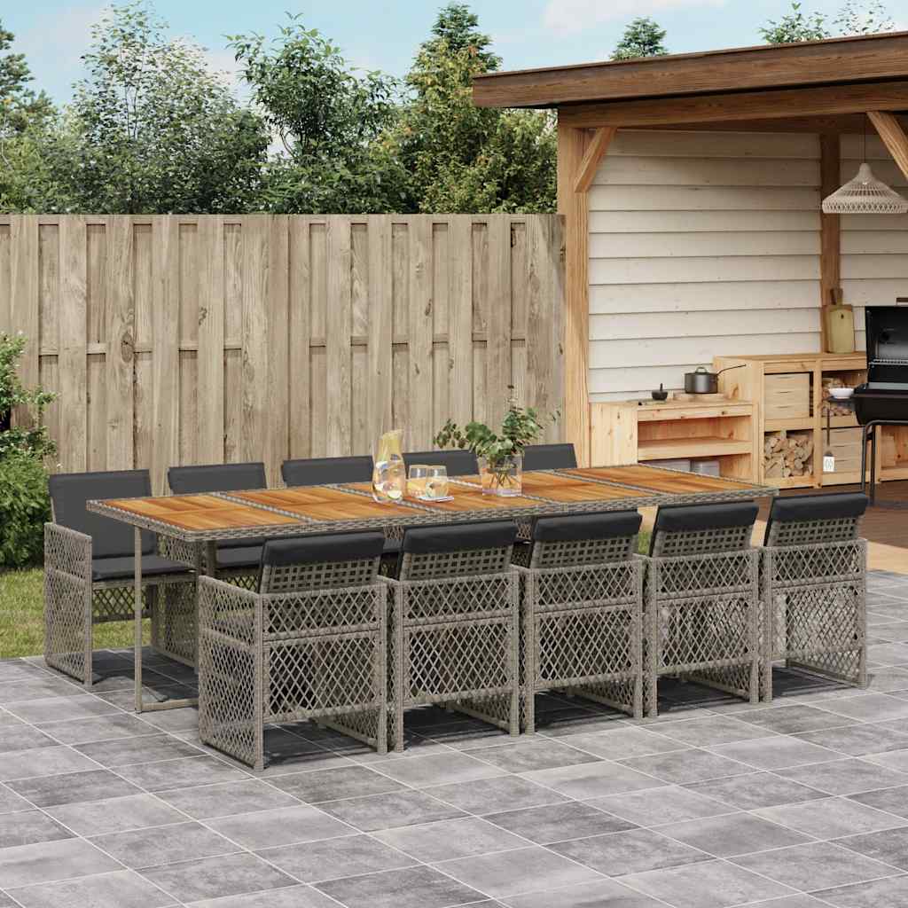 5 Piece Garden Dining Set with Cushions Poly Rattan Wood Grey 10