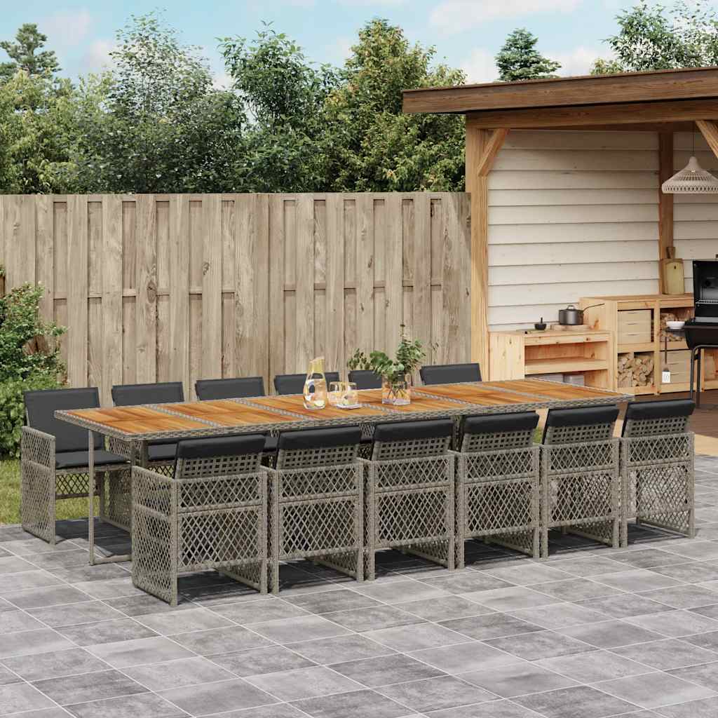 5 Piece Garden Dining Set with Cushions Poly Rattan Wood Grey 12