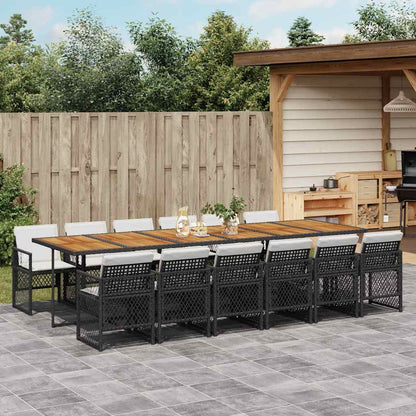 5 Piece Garden Dining Set with Cushions Poly Rattan Wood Black and cream 12