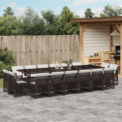 17 Piece Garden Dining Set with Cushions Poly Rattan Glass 16 pcs Brown