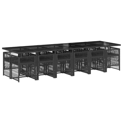 13 Piece Garden Dining Set with Cushions Poly Rattan Glass 12 pcs Black and cream