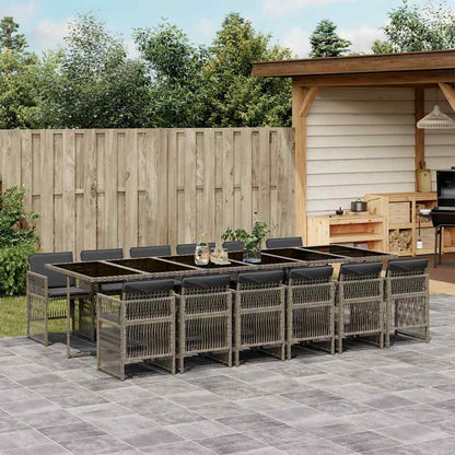 13 Piece Garden Dining Set with Cushions Poly Rattan Glass 12 pcs Grey