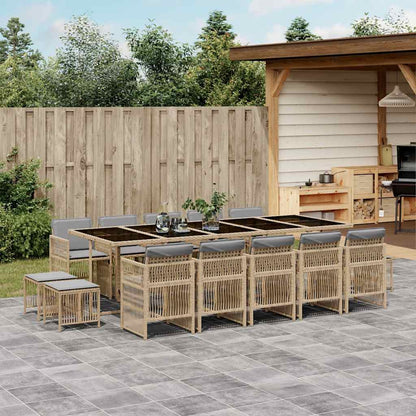 15 Piece Garden Dining Set with Cushions Poly Rattan Glass 14 pcs Mix beige