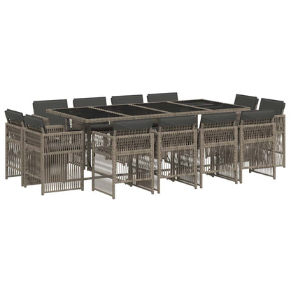 13 Piece Garden Dining Set with Cushions Poly Rattan Glass 12 pcs Grey